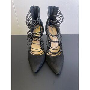 BCBG Women's Black Shoes/Heels 4" pointed /Strappy/Zipper Size 7.5 SKU 2270